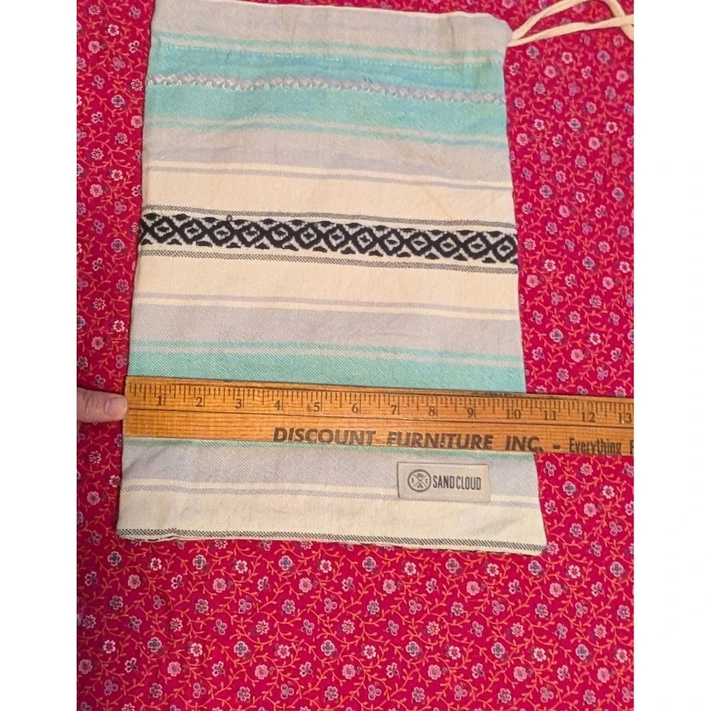 Sand Cloud Woven Drawstring Bag Turquoise Striped Tribal Beach Pouch 17x11